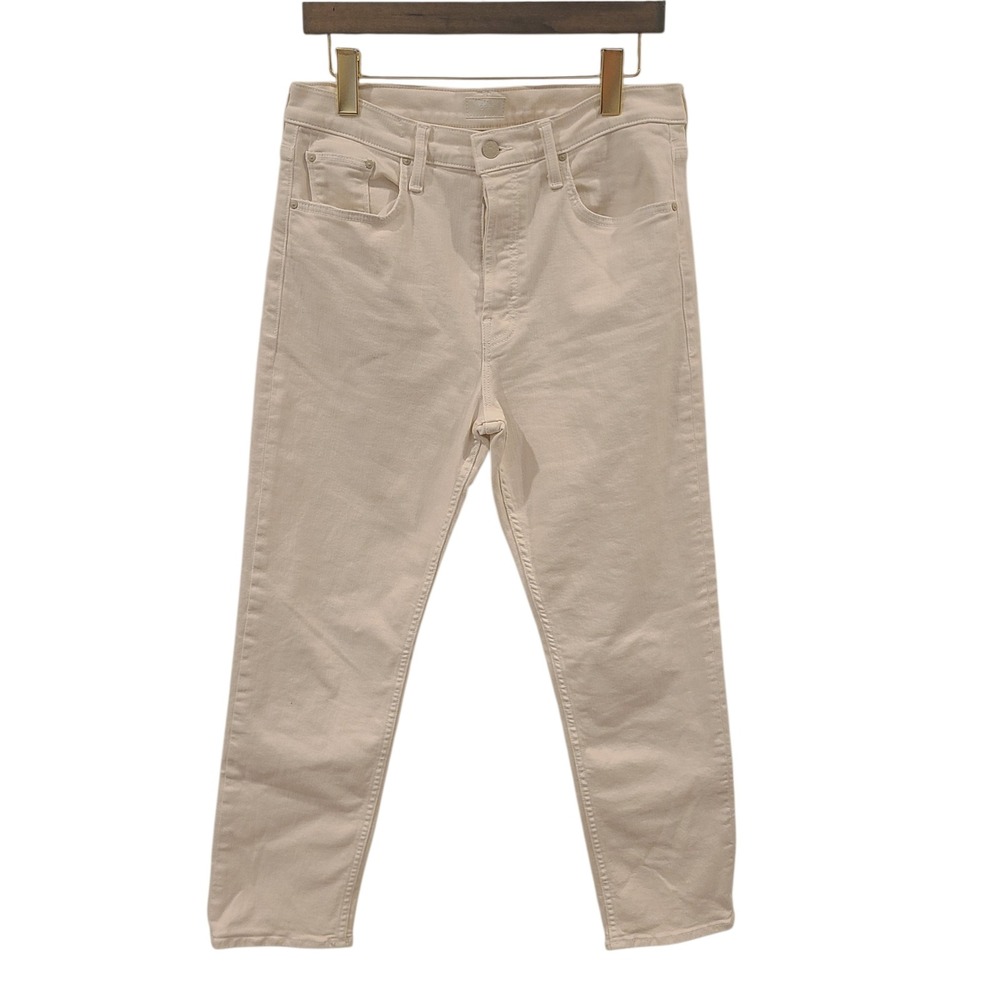 Mother The Tomcat Ankle Jeans Cream Puffs Off-White Button Fly Size 32 High Rise